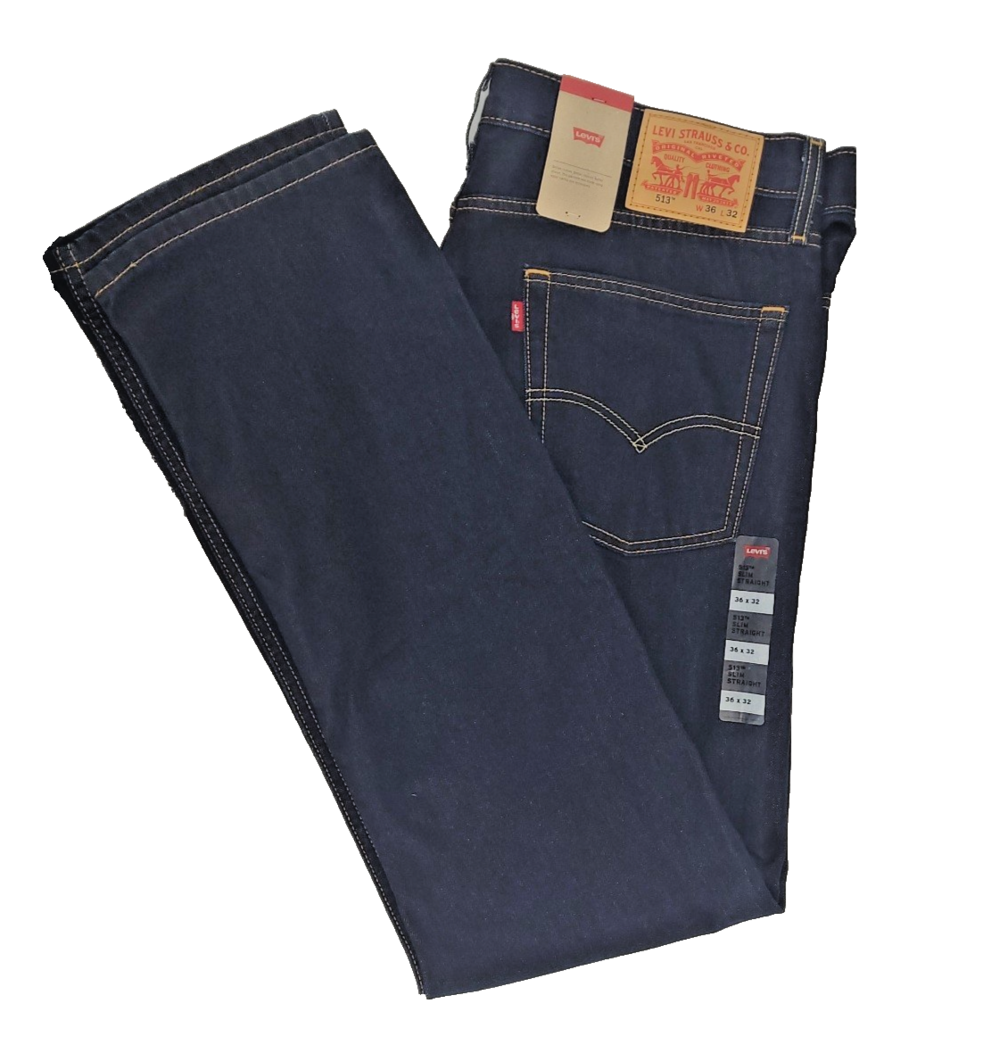 Levi's 513 Slim Straight Jeans Mens 36x32 Dark Indigo Wash Denim NWT 085133175